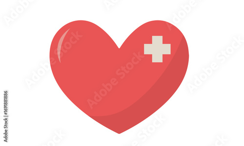 A red heart with a white cross symbol on its upper right side, representing health and medical care.