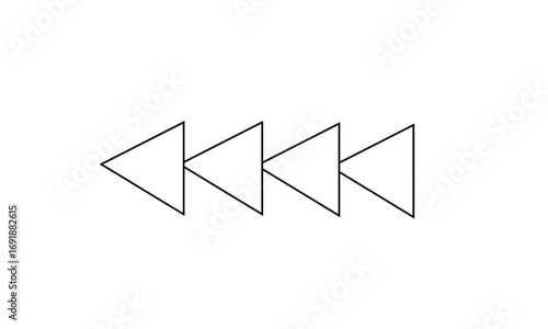 A graphic representation of four white triangles pointing to the left, arranged in a row, suggesting a fast rewind or backward movement.
