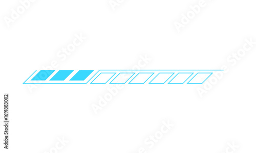 Abstract futuristic loading bar element with glowing neon blue blocks, a concept of data processing, waiting for a download, or a system update in progress