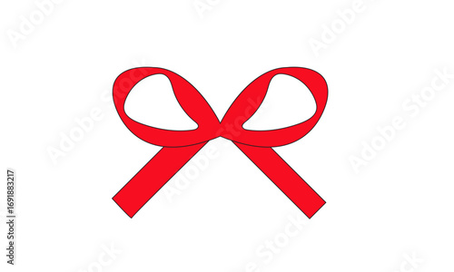 A simple illustration of a red ribbon tied into a bow shape, commonly used for decoration.