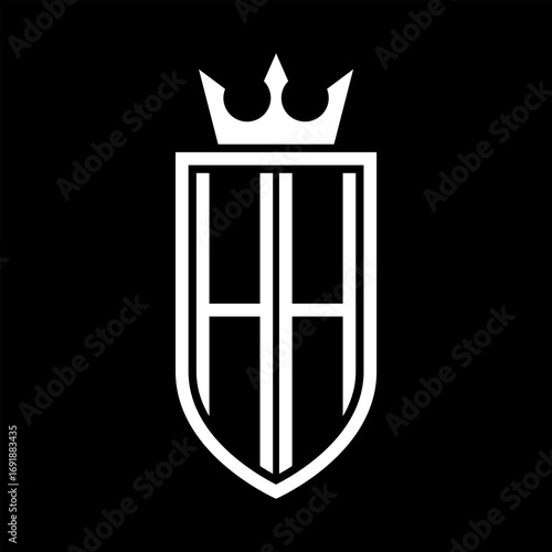 HH Vector logo of initials shield with crown and minimalist, elegant style
