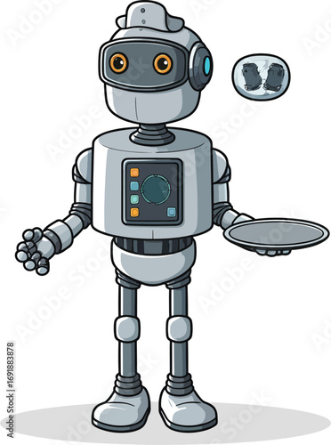 Robot Waiter Ready to Serve A Cartoon Character with Futuristic Service Concepts