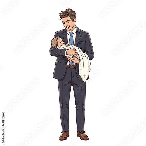 Illustration of Father Holding Newborn Baby