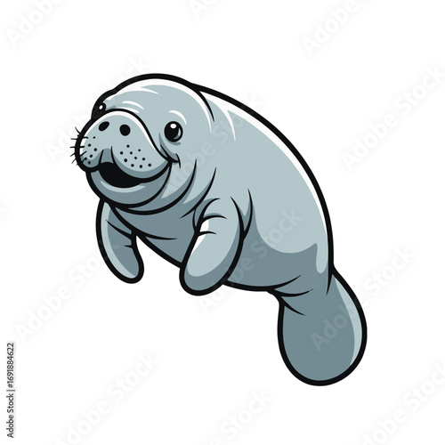 Friendly manatee swimming gracefully in clear waters on a sunny day