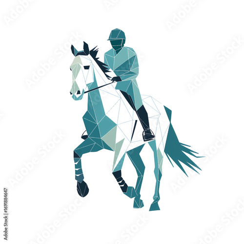 Stylized geometric white horse sculpture on a plain background showcasing artistic design