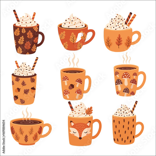 Set of coffee mugs isolated on white background isolated on transparent background