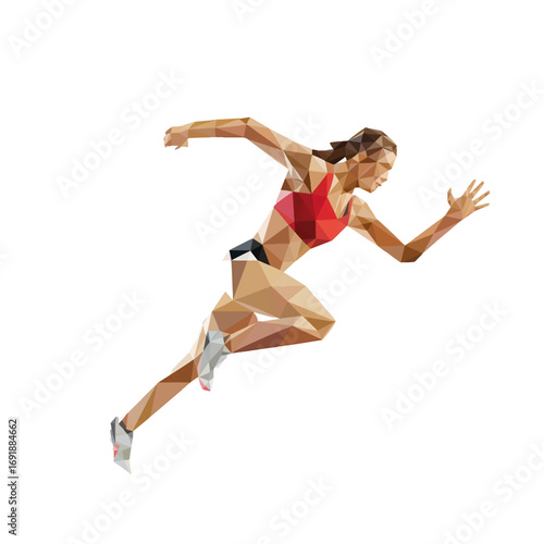Running athlete in geometric design showcases movement and energy during a daytime workout session