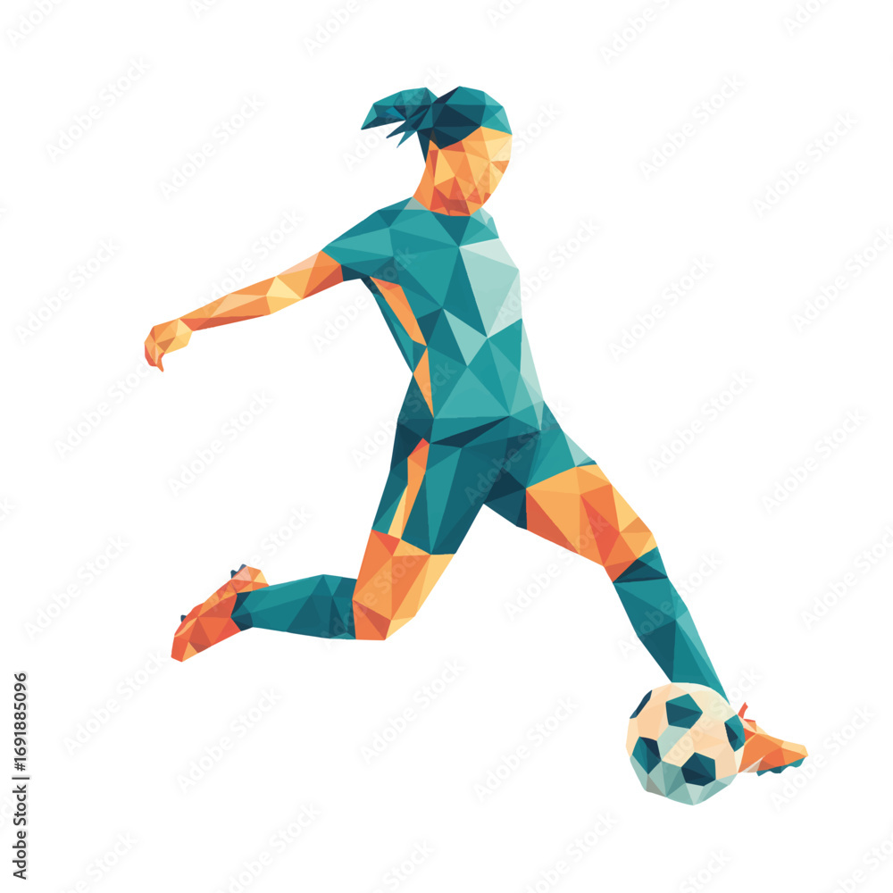Obraz premium Dynamic soccer player executing a powerful kick in a vibrant artistic style during a competitive match