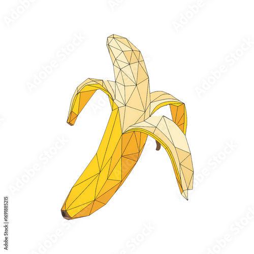 3D low poly banana model showcasing vibrant colors and geometric design for digital art projects
