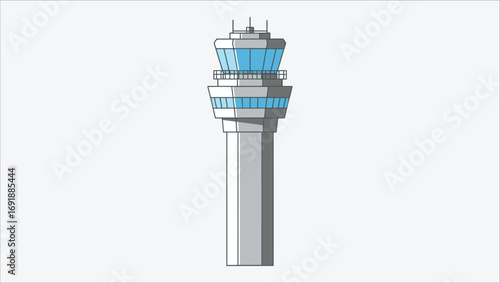 Vector Illustration of a Contemporary Air Traffic Control Tower Symbolizing Aviation Management and Guidance