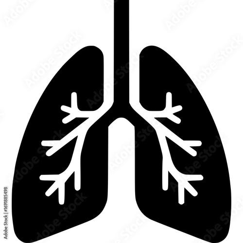 Human Lungs Anatomy: A stark, high-contrast graphic reveals the essential internal structure of the human lungs, perfect for educational resources and medical visualizations.