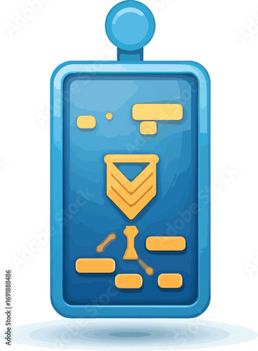 Award Certificate Icon in a Blue Rectangular Frame with a Golden Emblem of Achievement, Representing Success, Recognition, and Victory in Competitions or Academics
