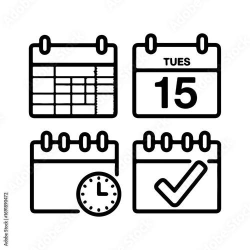 Calendar icons set with transparent background
