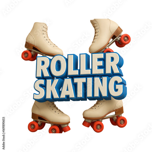 Retro roller skating text with skates isolated on transparent background