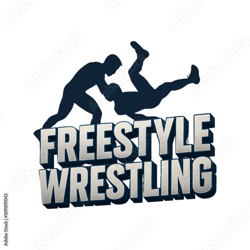 Freestyle wrestling logo with silhouette of wrestlers isolated on transparent background
