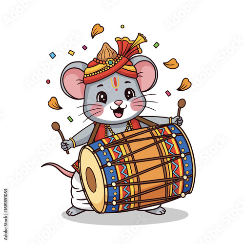 Cartoon Mouse Playing Drum Illustration