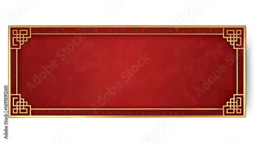 Elegant Red and Gold Ornamental Banner: A sophisticated decorative banner, showcasing a rich red background framed by intricate gold details, evoking a sense of classic design and celebratory flair.
