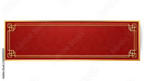 Elegance in Vermilion: A meticulously designed decorative rectangular panel with a bold red backdrop, framed by ornate gold filigree. This symbol of refinement and sophistication.