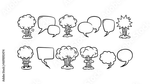 Comic speech bubbles with explosion icons