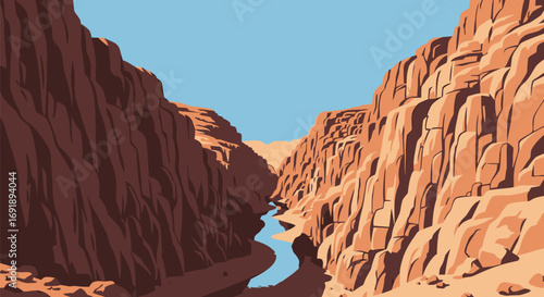 Majestic Canyon Landscape with Serene River Flowing Through