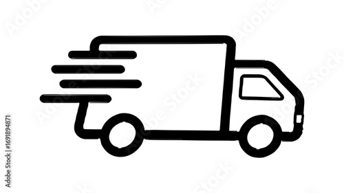 Delivery truck icon moving fast with transparent background