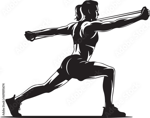 Dynamic fitness silhouette of a woman performing resistance band exercises for a strong physique