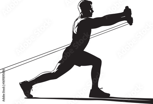 Fitness athlete silhouette performing resistance band exercises dynamic workout strength training