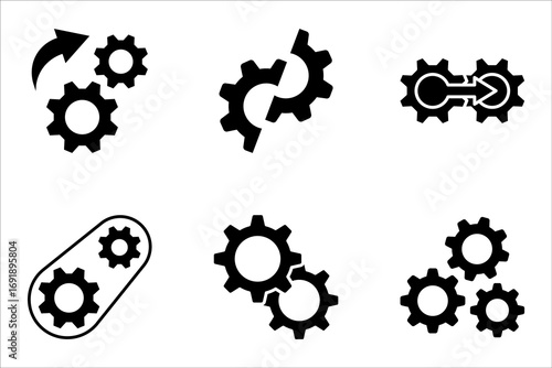 Process management icon set. Optimization operation. Transmission gear wheel vector illustration on white background