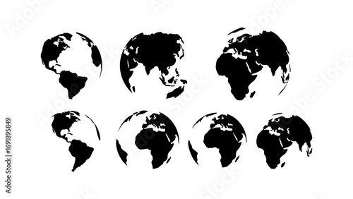 Earth globe views with transparent background