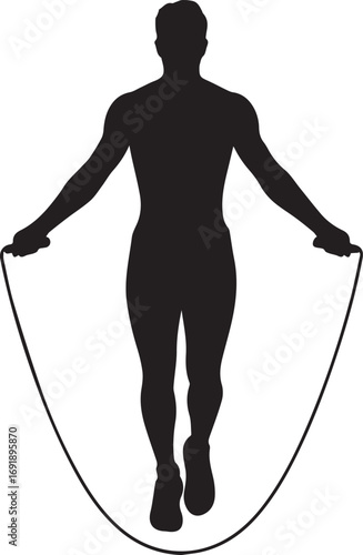 Athletic man silhouette jumping rope dynamic cardio workout fitness silhouette