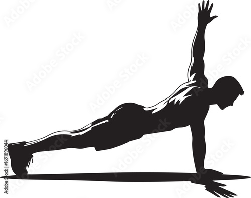 Muscular fitness athlete silhouette performing side plank exercise dynamic core strength pose