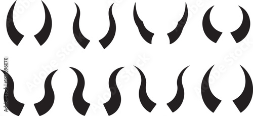Diverse Array of Devil Horn Silhouettes Illustrating Various Shapes and Sizes Symbolic of Mischief and Fantasy Themes