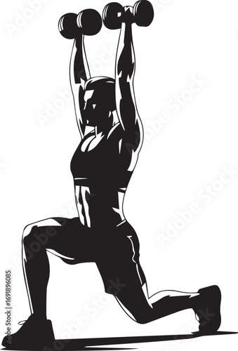 Athletic silhouette of a woman performing dumbbell lunges for a powerful workout