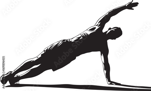 Dynamic fitness athlete silhouette side plank exercise core strength training workout