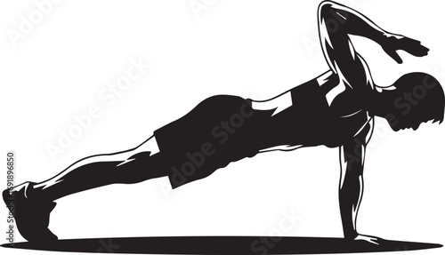 Athletic man silhouette performing plank exercise strong core workout fitness motivation