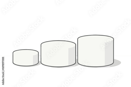 White round cylinder podiums for product display. Pedestal stage for winners or awards. Minimalist 3D vector mockup for presentation, exhibition, or showcasing artwork.