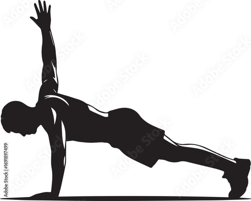 Fitness athlete silhouette performing side plank exercise strength training and core workout