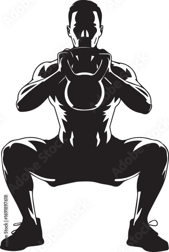 Athletic silhouette performing kettlebell squat demonstrating strength and fitness training