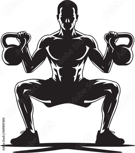 Fitness athlete silhouette performing kettlebell squat strength training workout