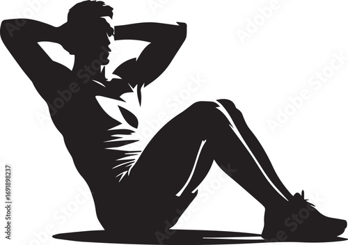 Fit athlete silhouette performing crunches exercise for strong core and bodybuilding fitness motivation