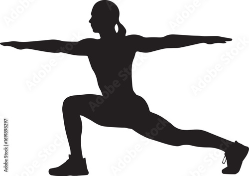 Fitness athlete silhouette warrior pose strength training bodybuilding and healthy lifestyle concept