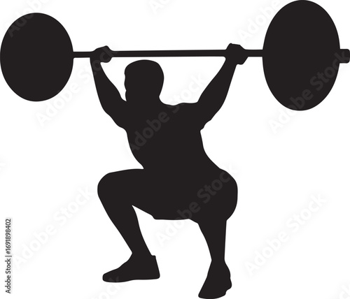 Strong fitness athlete silhouette lifting weights in athletic pose strength training exercise