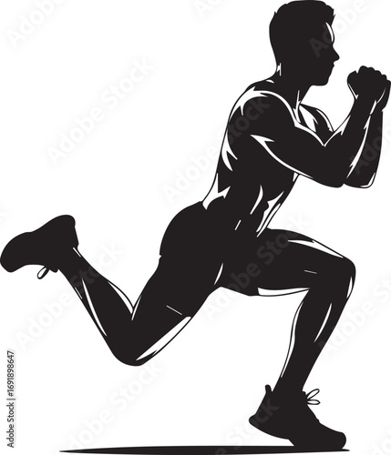 Fitness athlete silhouette performing bulgarian split squat workout for strong legs and glutes