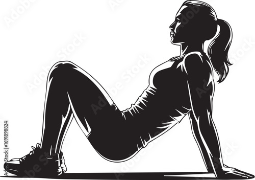 Silhouette of a fit woman performing a fitness exercise in a dynamic pose