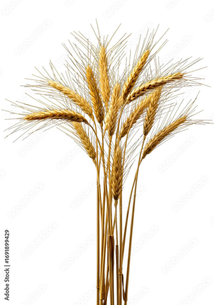 Fototapeta premium Golden wheat stalks isolated on transparent background. a symbol of harvest and abundance wheat ears isolated on white.
