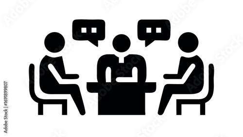 Business meeting icon with people discussing ideas representing teamwork collaboration and communication
