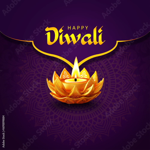 Elegant Indian festival of lights Happy Diwali 2025 Illustration Design with Glowing Golden Lamp and Mandala Background. Abstract  illustration design. Best for Deepavali, Dipawali, Dipavali 2025