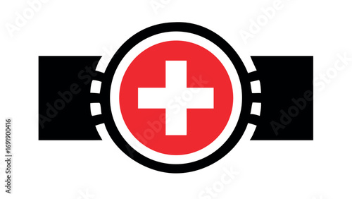 Medical cross symbol in red circle representing healthcare emergency and hospital aid icon
