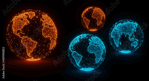 Digital World Globe Network Connection Concept with Global Connectivity Elements