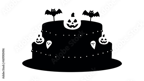 Halloween cake icon decorated with bats pumpkins and spooky elements for celebration design
